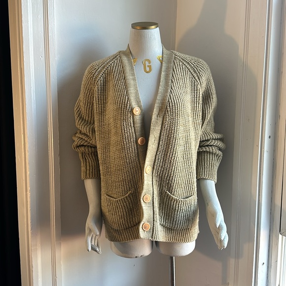 SIGALLO Vintage V Neck Button Up Cardigan, Wool Feel Acrylic Knit - Picture 14 of 16